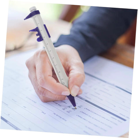 Person writing with caliper pen from Science Party Stationery Gift Set With 12 Sticky Notes 12 Ballpoint Pens And 50 Science Stickers