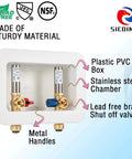 Washing Machine Outlet Box With Water Hammer Arrestor And 1/4 Turn Ball Valves, Easy Install, Reduces Hammering, Banging Noise