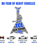 Beefy 3 Ton Double Locking Steel Jack Stands 2 Pack For Vehicle Lifts, Heavy Duty Support, infographic showing vehicle weights