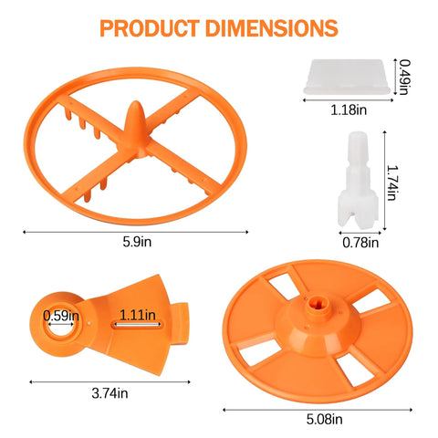 Stirring Wheel Replacement Kit For Formula Pro Advanced Compatible With FRP0046 FRP0047 FRP0048 FRP0066 5-Piece Set, dimensions shown