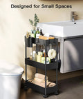 Slim 3 Tier Rolling Storage Cart On Wheels For Narrow Spaces Ideal For Bathroom Kitchen Laundry Room Black Space Saver Organizer With Easy Glide Wheels