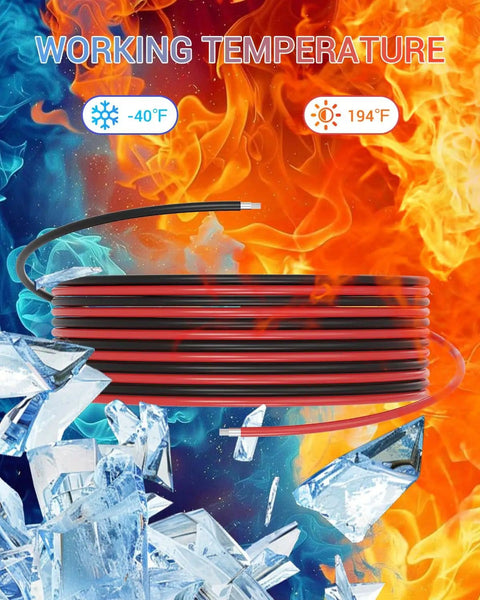 10 AWG Solar Extension Cable 30 Ft With Waterproof Male And Female Connectors for extreme temperatures from -40°F to 194°F