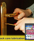 2000 Mesh Graphite Powder Dry Lubricant For Locks, Bike Chains And Machinery, shown being used on a door lock