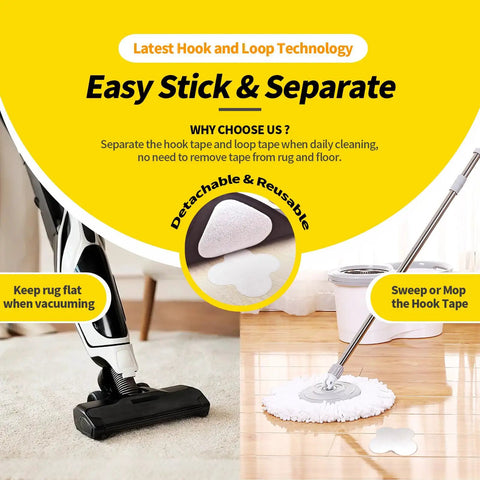 Vacuum and mop demonstrating Heavy Duty Rug Gripper Tape With Detachable Hook And Loop Strips For Hardwood Floors And Tile Keeps Area Rugs In Place Safe And Snug Reusable Non Slip Rug Fasteners For Everyday Use