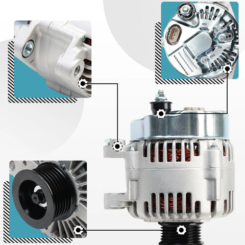 Close-up views of Alternator Replacement Kit For 2006 To 2012 V6 SUVs And Minivans Including Sorento Sedona Borrego Veracruz Santa Fe