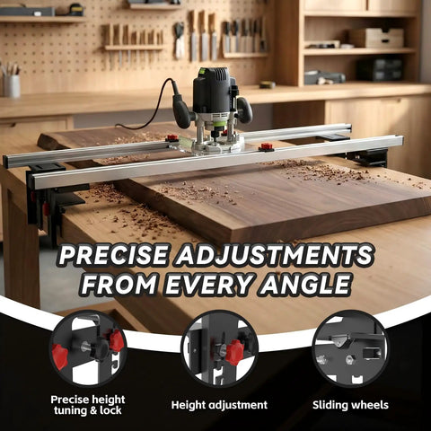 47.2 Inch Router Sled For Flattening Slabs With 3 Axis Height Adjustment in a woodworking shop.