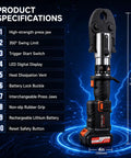 21V Electric Pipe Crimping Tool With 60KN Force For Professional Copper Pipe Fitting Job 1 Inch To 3/4 Inch and Half Size, detailed specifications chart.