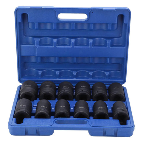 Top Tier Deep Impact Socket Set 12Pcs In 1 Inch Drive Size With Massive 24-41Mm Range And Heavy Duty Build Perfect For Pros And DIY Mechanics Looking For Serious Power And Storage On The Go. 12-piece deep impact sockets in blue case, 24-41mm