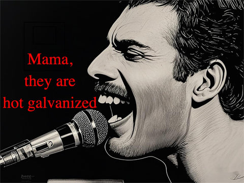Illustrated portrait of a man singing into a microphone; black-and-white pop-art style.