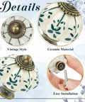 Top Tier Ivory Ceramic Pumpkin Cabinet Knobs Set Of 16 For Kitchen Drawers And Bedroom Furniture With Cute Green Floral Details And Classic Vintage Vibe For Easy Home Makeovers detailed view showing ceramic material and easy installation.