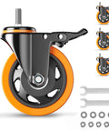 Heavy Duty 3 Inch Caster Wheels Set Of Four With Threaded Stem 1/2-13 X 1, 400 Lb Per Wheel, 1600 Lb Total Capacity
