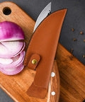 Leather Knife Sheath For Japanese Knives And Chef Knives And Boning Knives Durable Portable Knife Holder Bag with sliced onion