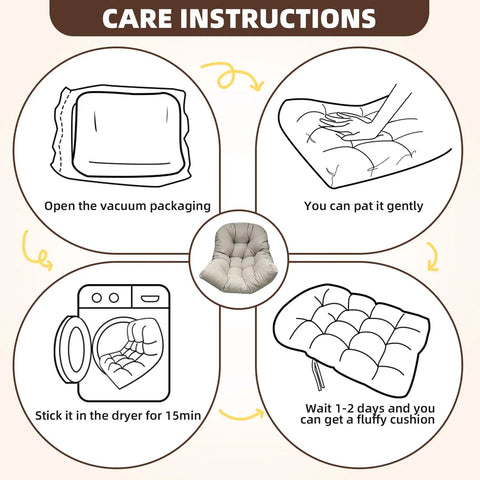 Care instructions for Outdoor Egg Chair Cushion With Ties Non Slip Waterproof U Shaped Replacement Cushions for Swing Egg Chair