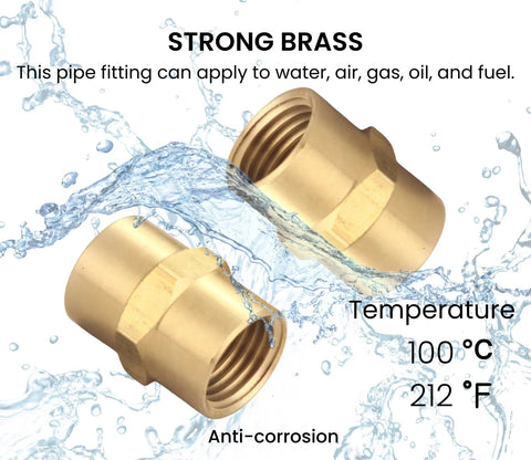 Brass 1/4 in NPT female-to-female pipe coupling, hex head fittings, 2-pack shown