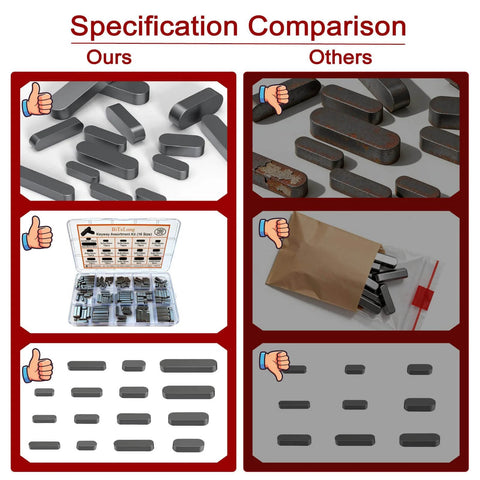 Woodruff key assortment set, 160 pcs in 16 sizes, gray metal keys in a plastic case for Briggs & Stratton flywheels