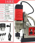 Rugged 1080W Magnetic Drill Press With 16mm Bore, Portable Heavy Duty Mag Drill, 8500N Hold, Fixed Speed 790 RPM in gray and red.