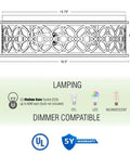 Dimensions and lamp base details for Rustic Farmhouse 3 Light Flush Mount Ceiling Light With Metal Cage Drum Shade.