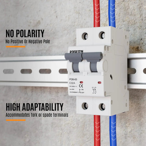 DC Miniature Circuit Breaker 32A 1000V 2P Solar DIN Rail Mount for Solar Panels, Home Electrical System and Battery Protection