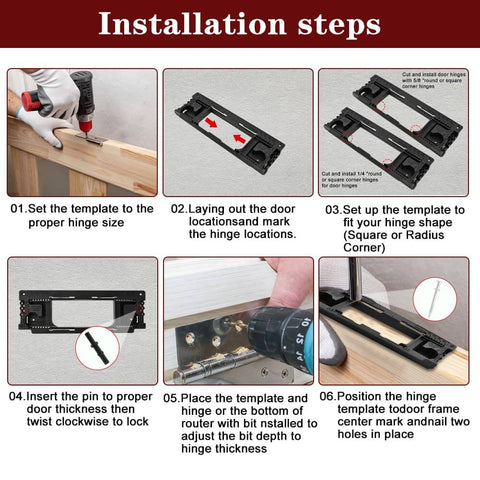 Installation steps for Door Hinge Mortiser Kit With Router Template For DIY Friendly, Pro Grade Install Adjustable Jig