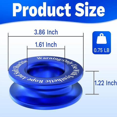 Product Size Heavy Duty Winch Snatch Recovery Ring For Off Road Recovery, Premium 7075 Aluminum Alloy, High Break Strength Snatch Block Ring, Rust Resistant And Durable Gear For Tow Ropes, Winches, And Recovery, blue, 3.86 inch x 1.61 inch