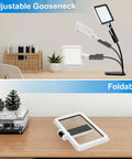 5X Full Page Magnifier With Light And Stand showing adjustable gooseneck and foldable design for reading or crafting on desk