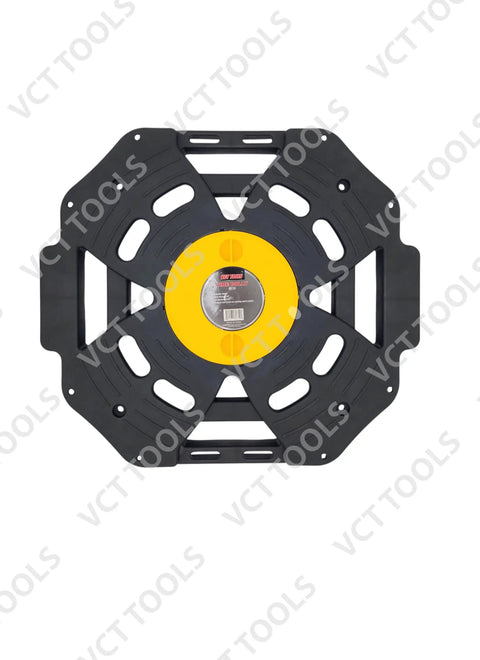 Top view of black and yellow Heavy Duty Tire Storage Dolly With 300 Lb Capacity, 360 Degree Mobility, Rugged Polyethylene