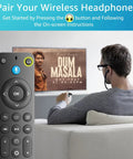 Man pairing wireless headphones with Voice Remote Replacement For Fire Stick And Fire TV Smart TVs 4K Max 4K And Cube Generations.