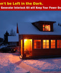 Snowy house at night with lights on, illustrating Generator Interlock Kit For Square D Homeline Meter Main 150/200 Amp Breaker use
