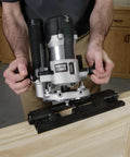 Heavy Duty Door Strike And Latch Router Template Fits Quarter Inch Collets, Precision jig being used for door frame routing.