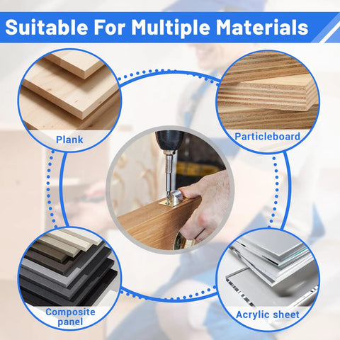 60 Pack 35mm Furniture Connecting Fittings With 6mm Thread Cam Lock Fasteners for multiple materials like planks, particleboard.