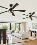 Two Pack Go To Farmhouse Style 48 Inch Ceiling Fans With Lights, Industrial Caged Design, in modern living room setting.