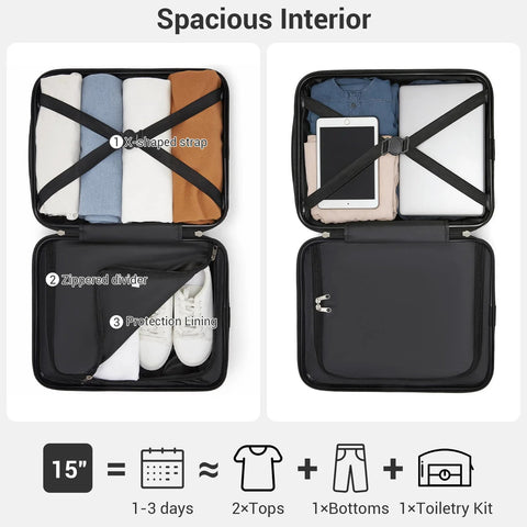 Kono 15'' underseat carry-on luggage, nude/rose pink PC+ABS hardshell; interior with cross straps and divider