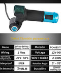 Electric Twist Throttle With Key 12V To 96V Universal Five Wire Controller With Volt Meter Display For Electric Bikes Scooters Go Karts And More And Compatible Across 12V 24V 36V 48V 60V 72V And 96V Systems. Black and blue twist grip with volt meter and key lock