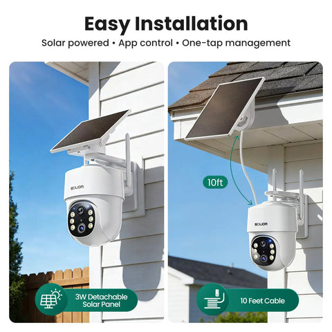 4 Camera Solar Powered Outdoor Wireless Security Kit With No Subscription 5MP Ultra HD camera installed with solar panel