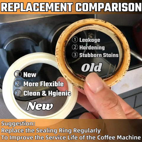 Comparison of old and new silicone steam rings for espresso machines