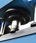 Close-up view of the two stage cylinder on Electric 150 Ton Hydraulic Press Brake Bender Machine with 38 Inch Bend Length.