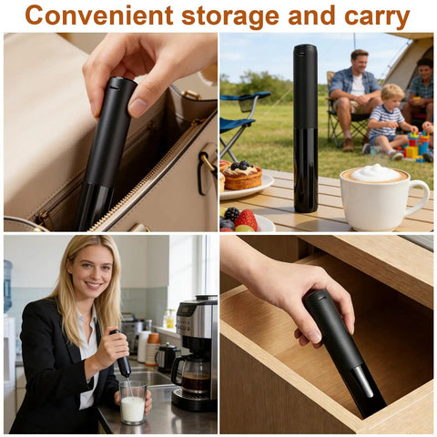 Rechargeable Milk Frother Handheld Electric Coffee Mixer Wand On The Go With Stainless Steel Whisk And Portable Case