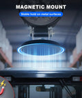 Top Tier Led Forklift Safety Blue Spot Light With Durable Magnetic Mount And Bracket For High Voltage Up To 80V Waterproof Ip68 Alarm Beam For Agv Tugger Amr And Warehouse Fleet Protection mounted magnetically on vehicle rooftop.