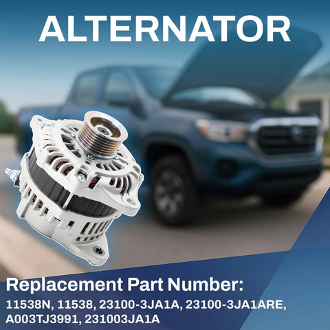 Alternator 150A 12V Replacement Fits 2013 JX35, 2014-2016 QX60, 2013-2017 Pathfinder, 2015-2017 Murano with car in background