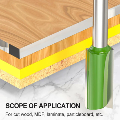 Industrial Grade Micro Grain Carbide Router Bits Set With Quarter Inch Shank delivering precise cuts on MDF and laminate surfaces.