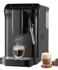Automatic Espresso Machine With Built In Grinder, 20 Bar Pressure, Frother Steam Wand, shown with espresso and cappuccino cups