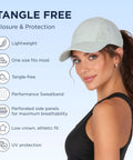 Woman wearing Womens High Ponytail Baseball Cap With Patented Open Back Design For Easy Ponytails And Curls Tangle Free Velcro Ultra Lightweight