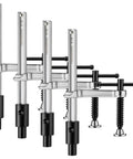 Four Pack Welding Clamp Set With T Handle Pro Grade 6.5 Inch Opening And 3.25 Inch Throat Fits Five Eighths Inch Welding Table Holes
