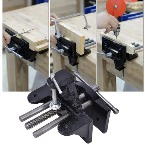 Premium Cast Iron Table Vise With Quick Opening Woodworking Clamp Tool showcasing a sturdy design for secure wood holding.