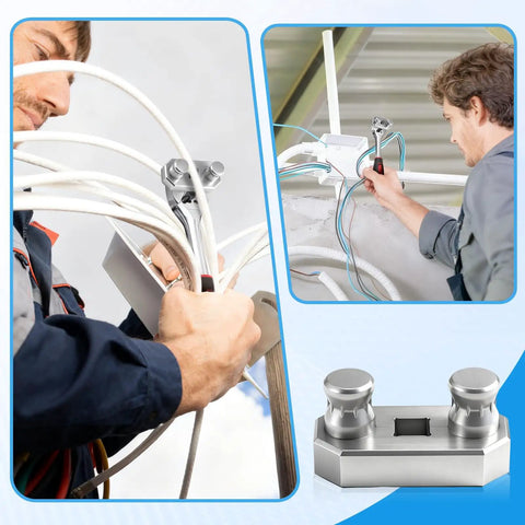 Technician using Heavy Duty 3 Piece Cable Bending Tool Set Compatible With Half Inch Drive Ratchet on electrical wires.