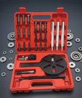 Universal Three Arm Bearing Puller Kit With Hard Case For Vehicle Wheel Hub Axle Removal Sweet Gear For Pros Storing Parts Safe As You Fix Cars Or Trucks And Slash Costs At Shady Shops Keep Your Ride Smooth Till Next Tune Up Hits Peak Value. red hard case with steel arms and puller plate