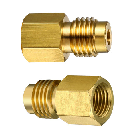 Brass adapters from 4 Piece R134A Refrigerant Tank Adapter Set For Car Air Conditioning Service, showcasing thread details.