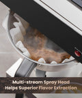 Close-up of the brewing area of Workhorse Commercial Drip Coffee Maker With 12 Cup Capacity And 74 Ounce Thermal Carafe In Stainless Steel