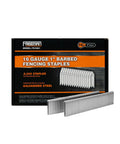 Beefy 16 Gauge 1 Inch Fencing Staples Galvanized Steel Glue Collated 2000 Count For Livestock Horse Chain Link And Deer Fencing Compatible With PFS16 And PE20VFS16, box and staples displayed