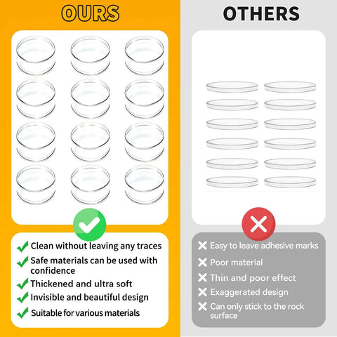 12 Piece Cabinet Door Stopper Kit And Fridge Bumper Pads With Super Strong Self Adhesive For Peaceful Rooms side-by-side comparison of transparent wall guards.